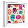 Colorful Skull Cute Pattern, Mexican Day of the Dead-Marish-Framed Art Print