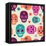 Colorful Skull Cute Pattern, Mexican Day of the Dead-Marish-Framed Stretched Canvas
