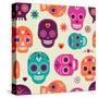 Colorful Skull Cute Pattern, Mexican Day of the Dead-Marish-Stretched Canvas