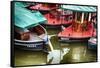 Colorful Small Boats Of Prague-George Oze-Framed Stretched Canvas