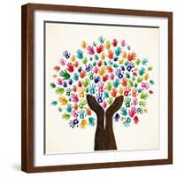 Colorful Solidarity Design Tree-cienpies-Framed Art Print