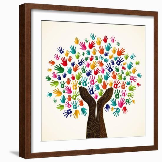 Colorful Solidarity Design Tree-cienpies-Framed Art Print