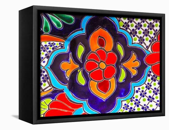 Colorful Souvenir Ceramic Red Blue Flowers Pot Decoration Dolores Hidalgo Mexico-William Perry-Framed Stretched Canvas