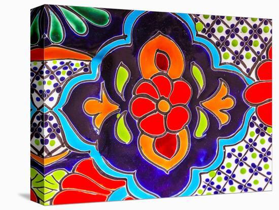 Colorful Souvenir Ceramic Red Blue Flowers Pot Decoration Dolores Hidalgo Mexico-William Perry-Stretched Canvas