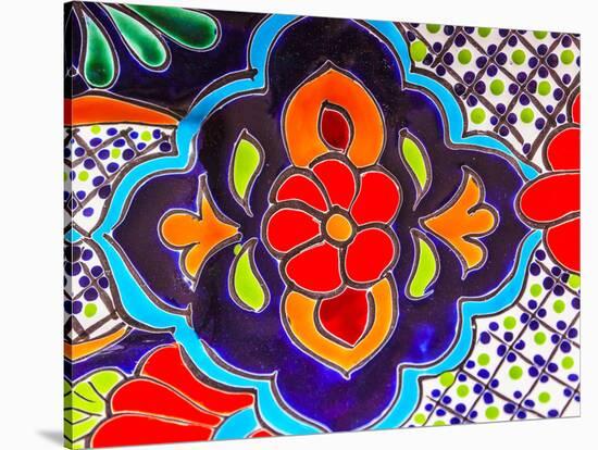 Colorful Souvenir Ceramic Red Blue Flowers Pot Decoration Dolores Hidalgo Mexico-William Perry-Stretched Canvas