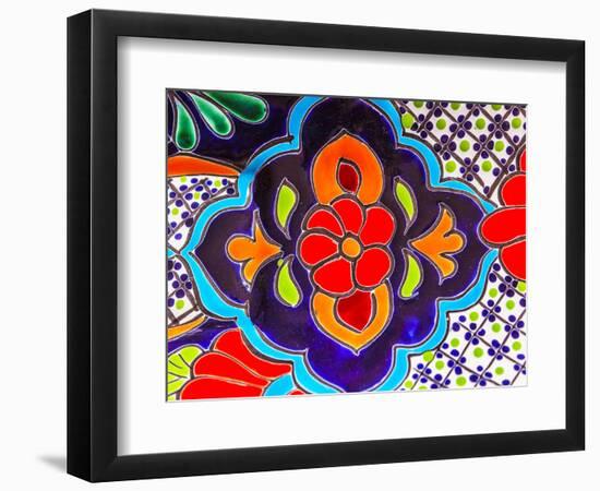 Colorful Souvenir Ceramic Red Blue Flowers Pot Decoration Dolores Hidalgo Mexico-William Perry-Framed Photographic Print