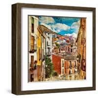 Colorful Spain - Streets And Buildings Of Cuenca Town - Artistic Picture-Maugli-l-Framed Art Print