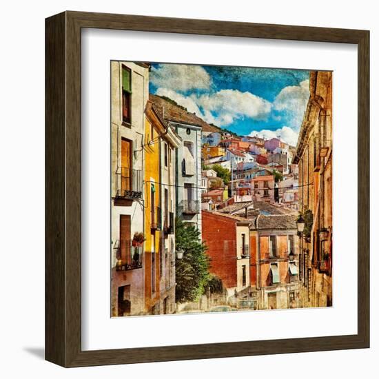 Colorful Spain - Streets And Buildings Of Cuenca Town - Artistic Picture-Maugli-l-Framed Art Print