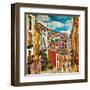 Colorful Spain - Streets And Buildings Of Cuenca Town - Artistic Picture-Maugli-l-Framed Art Print