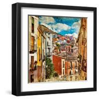 Colorful Spain - Streets And Buildings Of Cuenca Town - Artistic Picture-Maugli-l-Framed Art Print