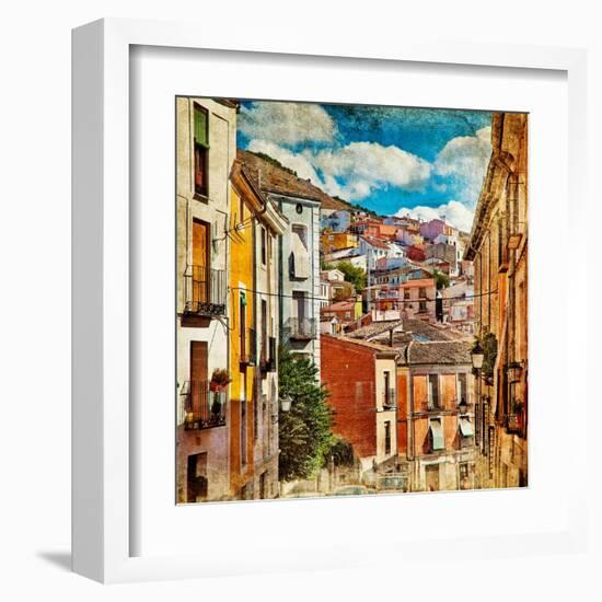 Colorful Spain - Streets And Buildings Of Cuenca Town - Artistic Picture-Maugli-l-Framed Art Print