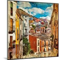 Colorful Spain - Streets And Buildings Of Cuenca Town - Artistic Picture-Maugli-l-Mounted Art Print