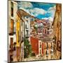 Colorful Spain - Streets And Buildings Of Cuenca Town - Artistic Picture-Maugli-l-Mounted Art Print