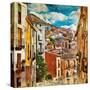 Colorful Spain - Streets And Buildings Of Cuenca Town - Artistic Picture-Maugli-l-Stretched Canvas