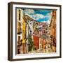 Colorful Spain - Streets And Buildings Of Cuenca Town - Artistic Picture-Maugli-l-Framed Art Print