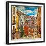 Colorful Spain - Streets And Buildings Of Cuenca Town - Artistic Picture-Maugli-l-Framed Art Print