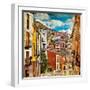 Colorful Spain - Streets And Buildings Of Cuenca Town - Artistic Picture-Maugli-l-Framed Art Print