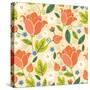 Colorful Spring Tulips Seamless Pattern Background-Oksancia-Stretched Canvas