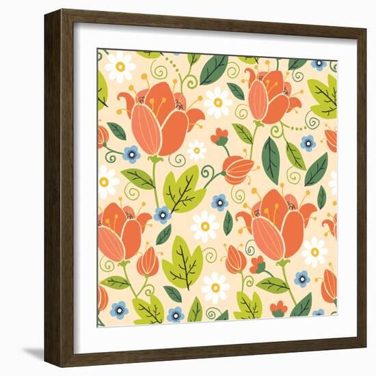 Colorful Spring Tulips Seamless Pattern Background-Oksancia-Framed Art Print