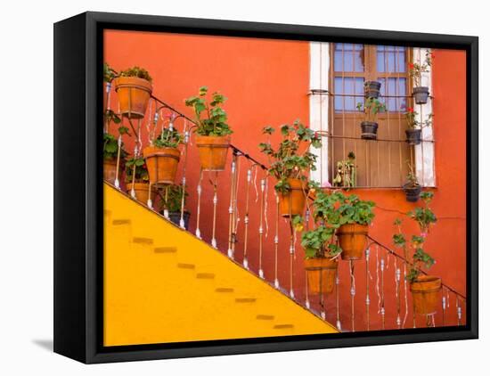 Colorful Stairs and House with Potted Plants, Guanajuato, Mexico-Julie Eggers-Framed Stretched Canvas