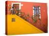 Colorful Stairs and House with Potted Plants, Guanajuato, Mexico-Julie Eggers-Stretched Canvas