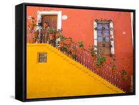 Colorful Stairs and House with Potted Plants, Guanajuato, Mexico-Julie Eggers-Framed Stretched Canvas