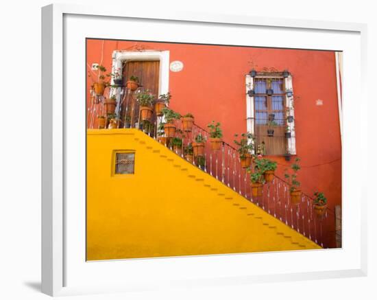 Colorful Stairs and House with Potted Plants, Guanajuato, Mexico-Julie Eggers-Framed Photographic Print