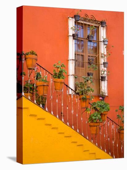 Colorful Stairs and House with Potted Plants, Guanajuato, Mexico-Julie Eggers-Stretched Canvas