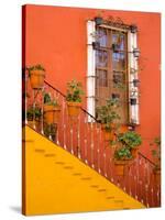 Colorful Stairs and House with Potted Plants, Guanajuato, Mexico-Julie Eggers-Stretched Canvas