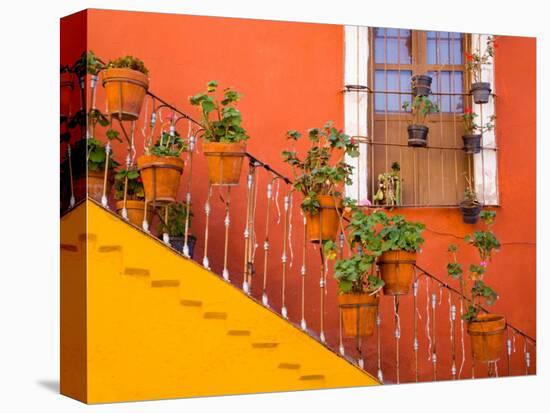 Colorful Stairs and House with Potted Plants, Guanajuato, Mexico-Julie Eggers-Stretched Canvas