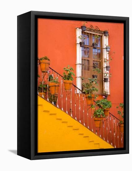 Colorful Stairs and House with Potted Plants, Guanajuato, Mexico-Julie Eggers-Framed Stretched Canvas