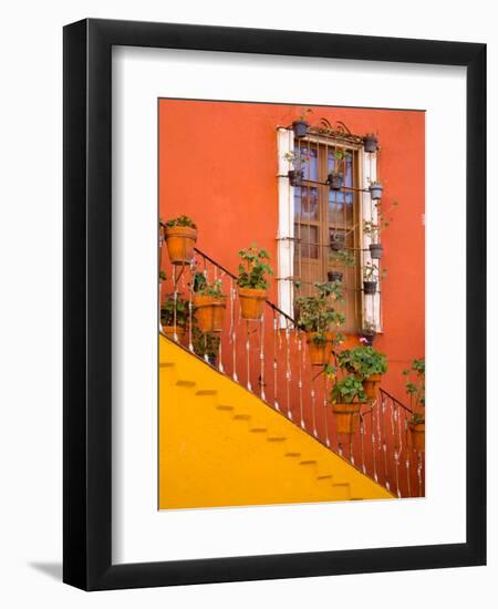 Colorful Stairs and House with Potted Plants, Guanajuato, Mexico-Julie Eggers-Framed Premium Photographic Print