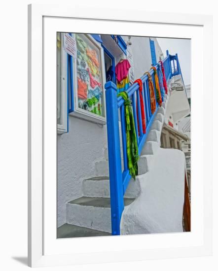 Colorful Stairs and Railing in Mykonos-Markus Bleichner-Framed Art Print