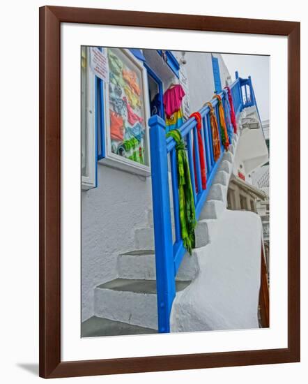 Colorful Stairs and Railing in Mykonos-Markus Bleichner-Framed Art Print