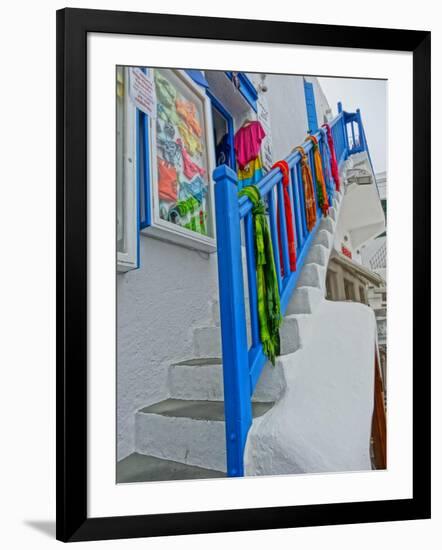Colorful Stairs and Railing in Mykonos-Markus Bleichner-Framed Art Print