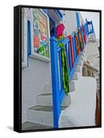 Colorful Stairs and Railing in Mykonos-Markus Bleichner-Framed Stretched Canvas