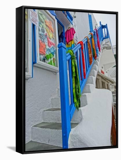 Colorful Stairs and Railing in Mykonos-Markus Bleichner-Framed Stretched Canvas