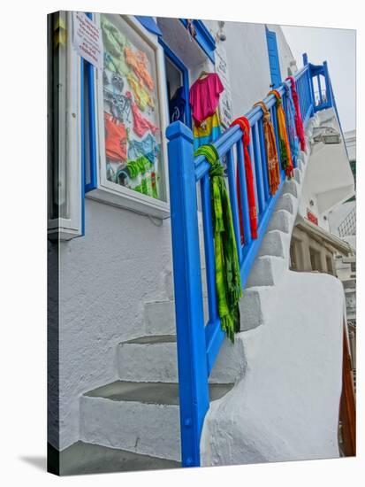 Colorful Stairs and Railing in Mykonos-Markus Bleichner-Stretched Canvas
