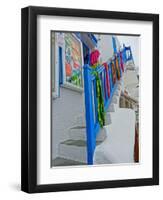 Colorful Stairs and Railing in Mykonos-Markus Bleichner-Framed Art Print