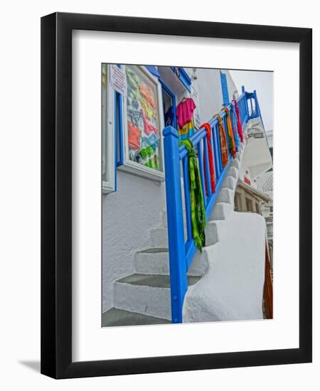 Colorful Stairs and Railing in Mykonos-Markus Bleichner-Framed Art Print