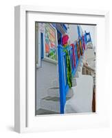 Colorful Stairs and Railing in Mykonos-Markus Bleichner-Framed Art Print