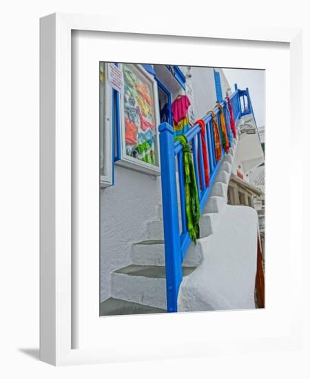 Colorful Stairs and Railing in Mykonos-Markus Bleichner-Framed Art Print