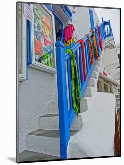 Colorful Stairs and Railing in Mykonos-Markus Bleichner-Mounted Art Print