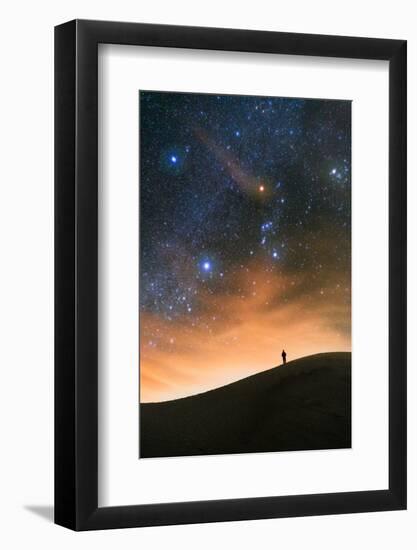 Colorful stars sky in White Sands Monument over Sand Dunes with silhouette and horizon air glow-David Chang-Framed Photographic Print