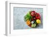 Colorful Still Life of Fresh Organic Fruits and Vegetables on Wooden Plate over White Background, S-aleksey_rezin-Framed Photographic Print