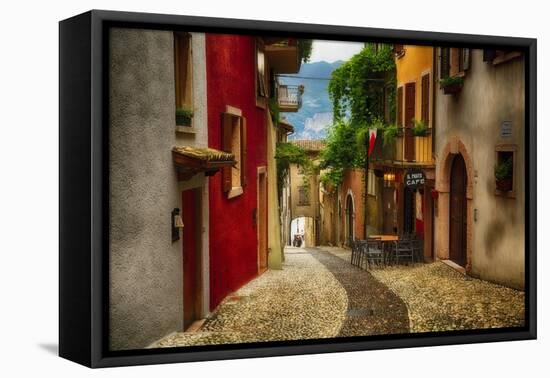 Colorful Street in Malcesine, Lombardy, Italy-George Oze-Framed Stretched Canvas