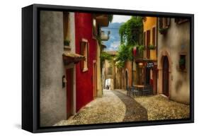 Colorful Street in Malcesine, Lombardy, Italy-George Oze-Framed Stretched Canvas