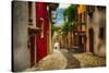 Colorful Street in Malcesine, Lombardy, Italy-George Oze-Stretched Canvas