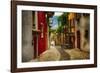 Colorful Street in Malcesine, Lombardy, Italy-George Oze-Framed Photographic Print