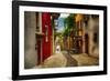 Colorful Street in Malcesine, Lombardy, Italy-George Oze-Framed Photographic Print